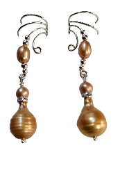 Ear Charms Golden Teardrop Pearls with Crystal Accent Non-pierced Ear Cuff Earrings
